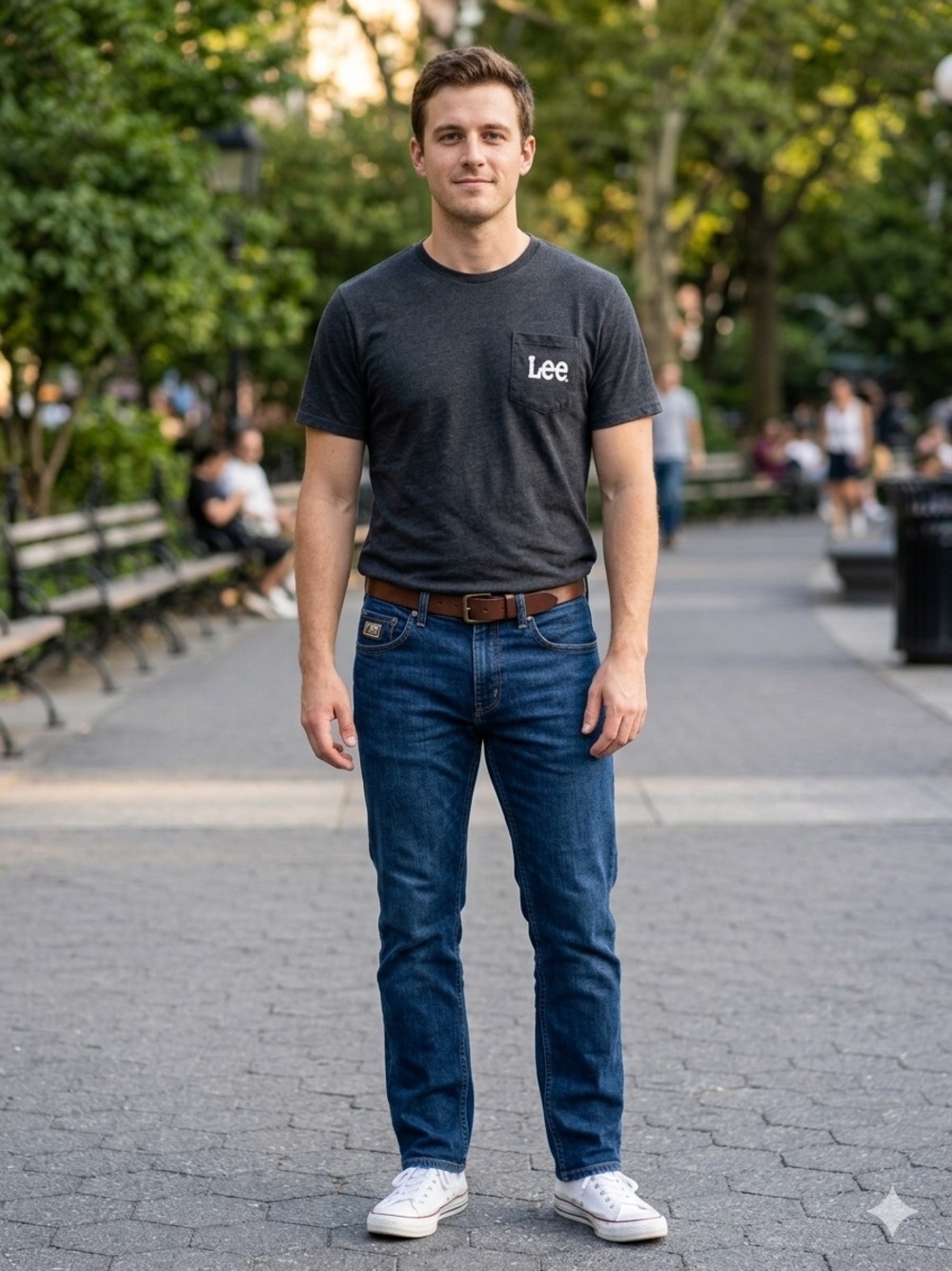 LEE  Vintage Black Short Sleeve Pocket Tee with White Logo. Size M